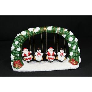 Holiday Collection Christmas Figurine Santa and Snowmen on Swings Arch Decor